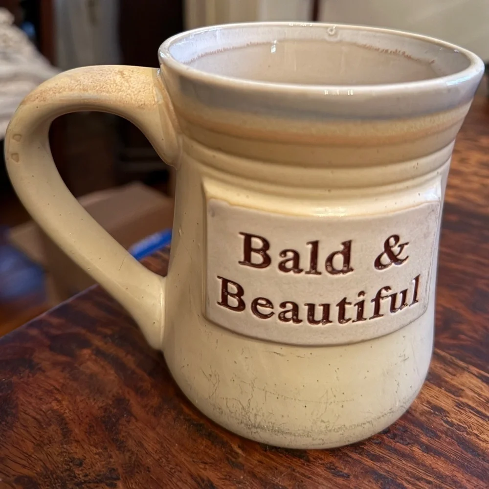 Bald & Beautiful pottery coffee mug, by Tumbleweed Pottery. Preowned.